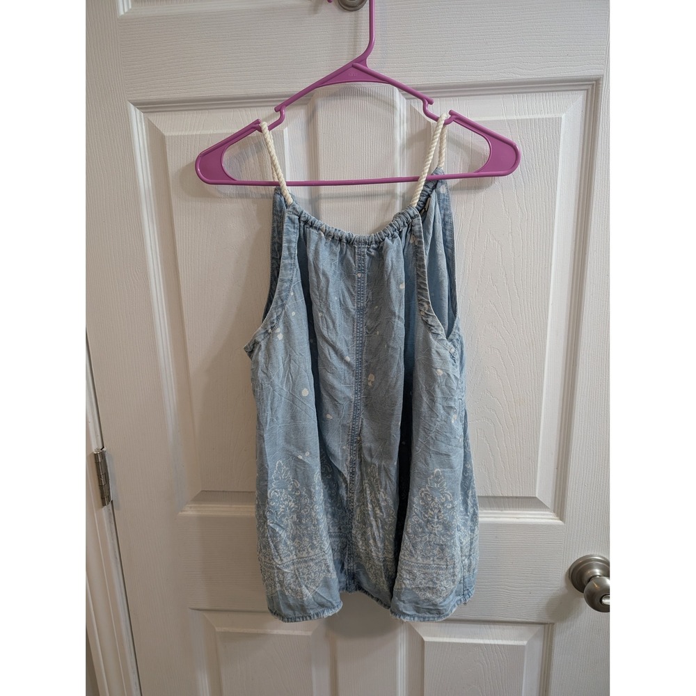 Holding Horses Anthropologie Denim Embroidery Tassel‎ Tie Tank Women - Size M